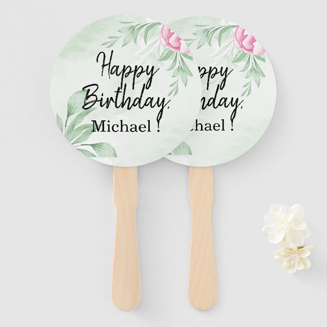 Éventail Boho Aquarelle Eucalyptus Vert Fête d'anniversaire (Devant et derrière)