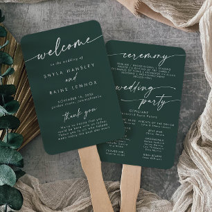 Éventail Boho Chic Emerald Green Wedding Programme