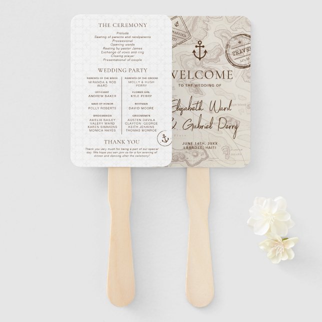 Éventail Boho Cruise Destination Wedding Programme (Devant et derrière)