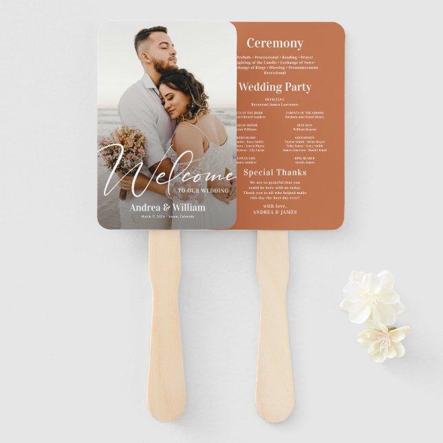 Éventail Boho Desert Photo Wedding Programme (Devant et derrière)
