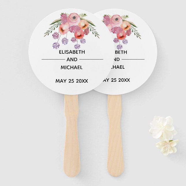 Éventail Boho élégant aquarelle chic bouquet floral (Devant et derrière)