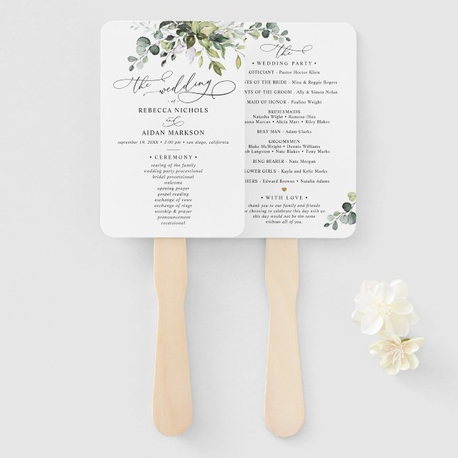 Éventail Boho Eucalyptus Programme de Cérémonie Mariage de  (Devant et derrière)