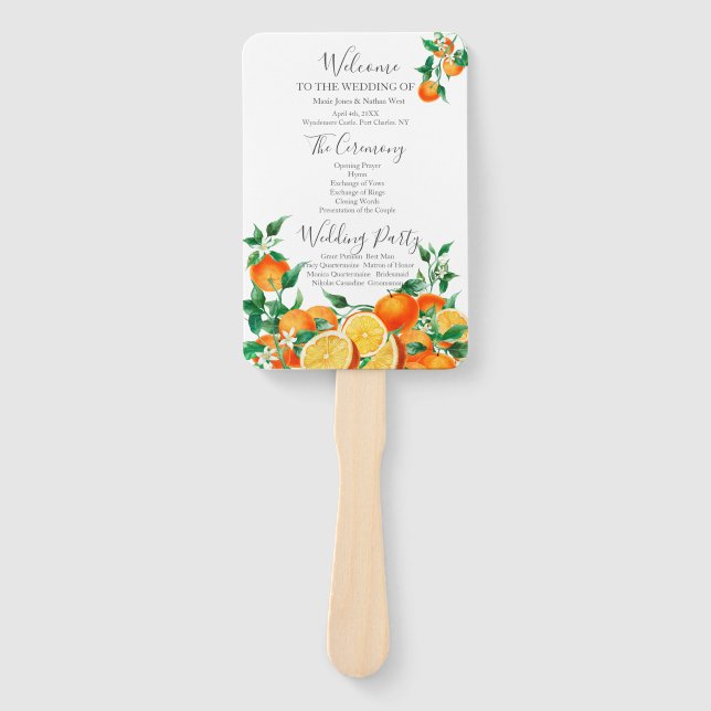 Éventail Boho Orange Blossom Wedding Programme (Devant)