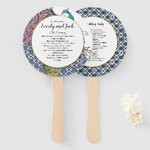 Éventail Boho Peacock Gris Turquoise Gold Wedding Programme