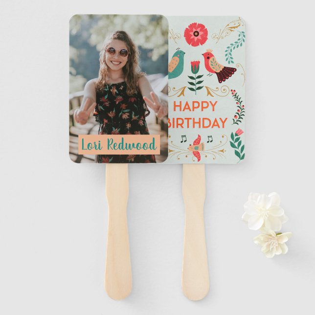 Éventail Boho personnalisé Joyeux Visages du ventilateur d' (Devant et derrière)