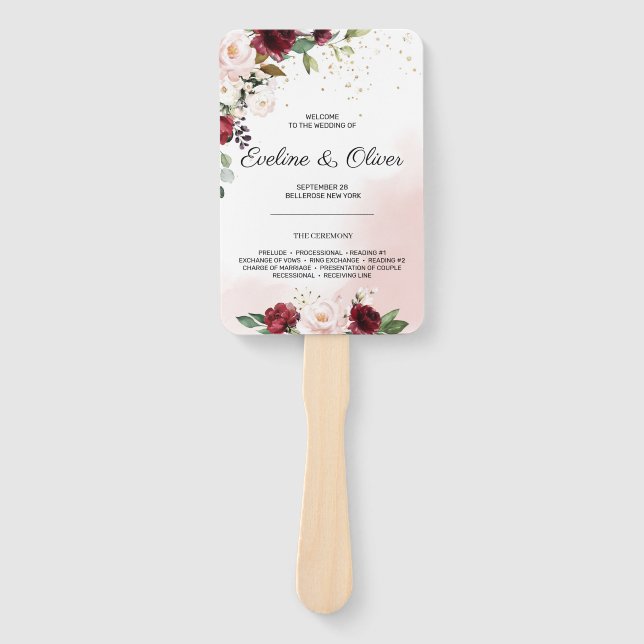 Éventail Boho rose rousse bordeaux floral moderne mariage (Devant)