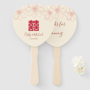 Éventail Boho rouge et beige floral mariage chinois