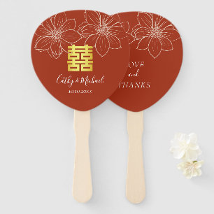 Éventail Boho rouge moderne floral mariage chinois