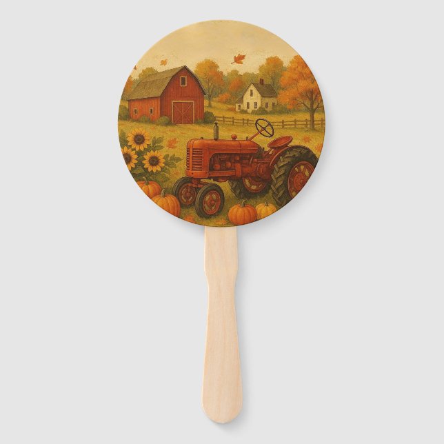 Éventail Bon automne tracteur classique et ferme (Devant)