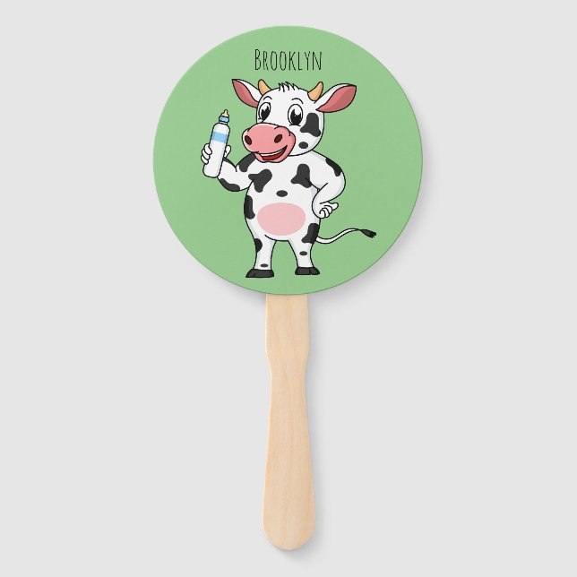Éventail Bonne vache avec dessin animé de biberon (Devant)