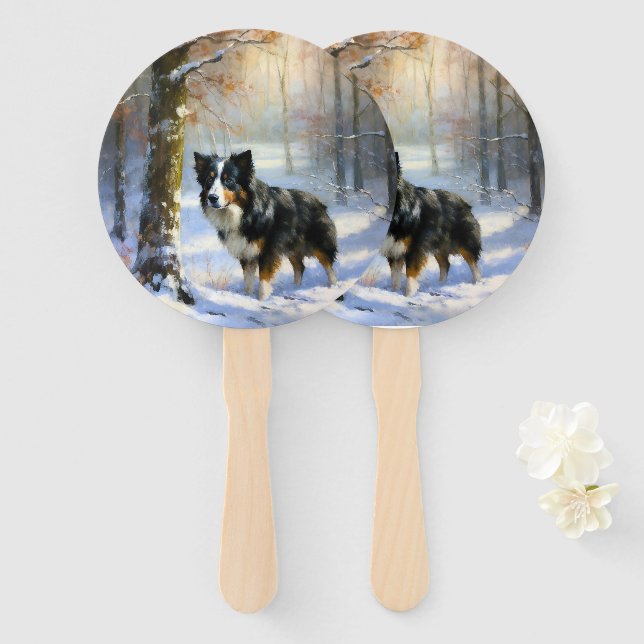 Éventail Bordure Collie Laisser neiger Noël (Devant et derrière)