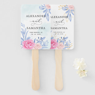 Éventail Botanique dorée verdure rose rose Mariage