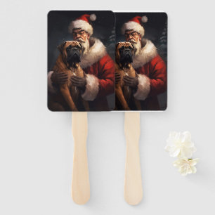 Éventail Bouledogue Mastiff avec le Père Noël Noël Festif