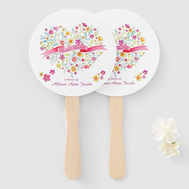 Éventail Bouquet de coeur fleurs ventilateur de douche nupt (Devant et derrière)