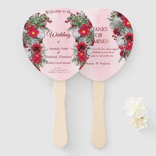 Éventail Bouquets Feuille Blush, Bourgogne et Sage (Devant et derrière)
