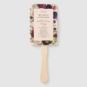 Éventail Bourgogne & Blush Floral Mariage Cérémonie Program
