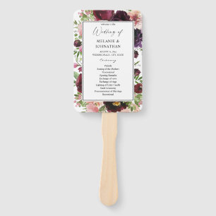 Éventail Bourgogne & Blush Floral Mariage Ceremony Programm