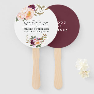 Éventail Bourgogne - Faveur de mariage floral Marsala et pê