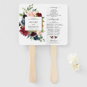 Éventail Bourgogne Red Navy Floral Rustic Wedding programme