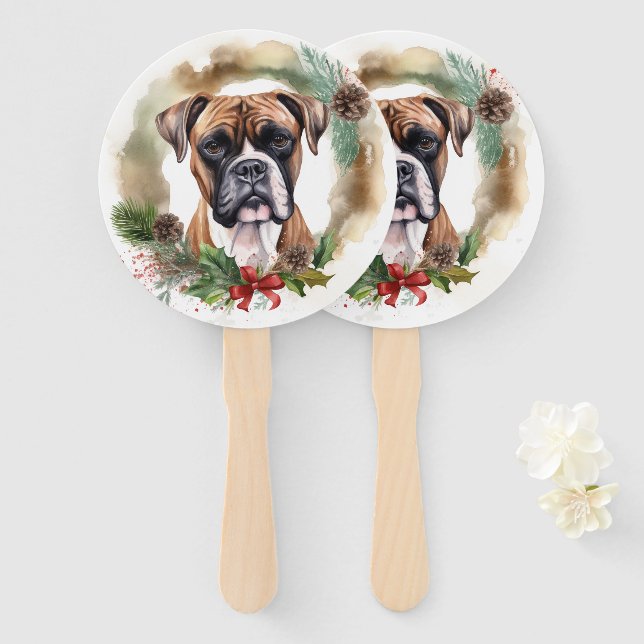 Éventail Boxer Christmas Wreath Festive Pup (Devant et derrière)