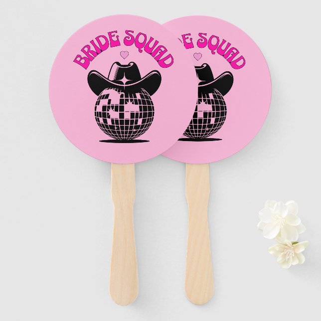 Éventail bride squad disco cowgirl pink (Devant et derrière)