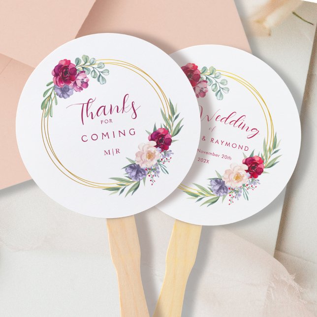 Éventail Brousse Bourgogne & Or Fleurie Florale Rustique (Créateur téléchargé)