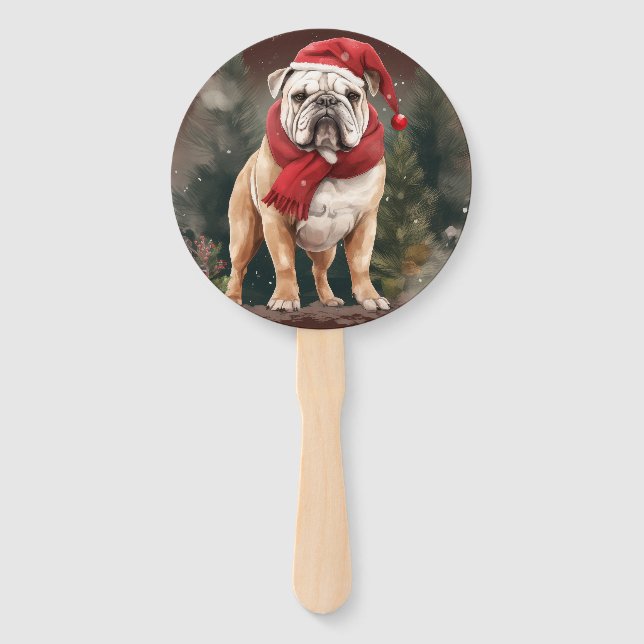 Éventail Bulldog à Noël de neige (Devant)
