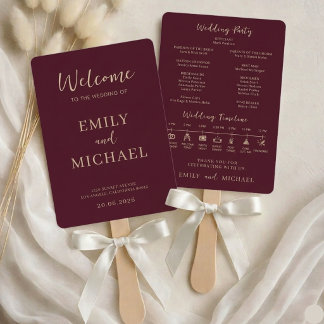 Éventail Burgundy Wedding Program Timeline Elegant Modern