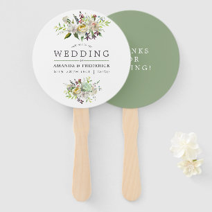 Éventail Cadeau de mariage floral vert sauge et blanc
