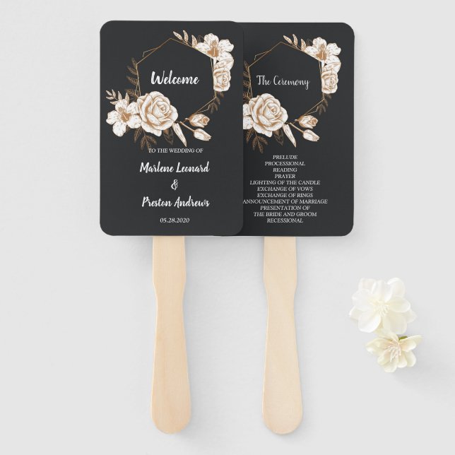 Éventail Cadre géométrique moderne Mariage floral blanc cad (Devant et derrière)