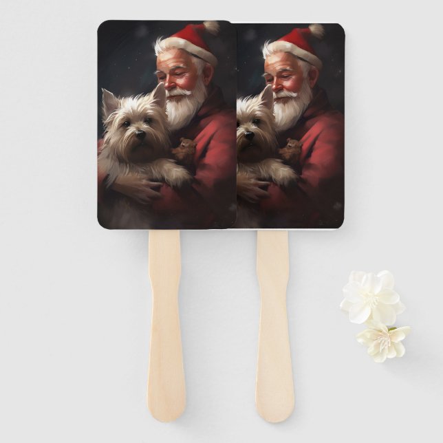 Éventail Cairn Terrier Avec Noël Festif Du Père Noël (Devant et derrière)