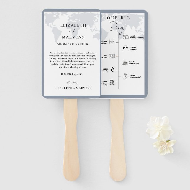 Éventail Calendrier des événements du jour du mariage de vo (Devant et derrière)