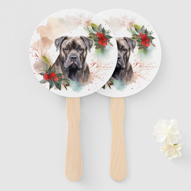 Éventail Cane Corso Christmas Wreath Festive Pup (Devant et derrière)