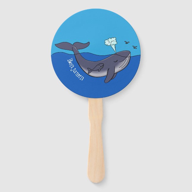 Éventail Caricature de baleine mignonne et de baleine de ve (Devant)