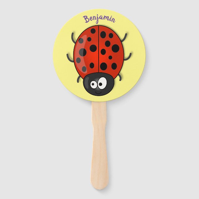 Éventail Caricature de coccinelle rouge joyeux (Devant)