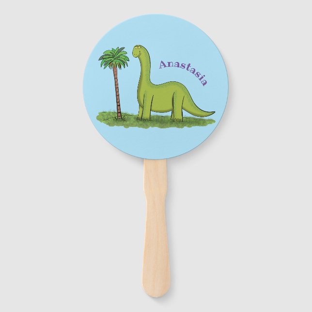 Éventail Caricature de dinosaure de brontosaurus vert migno (Devant)
