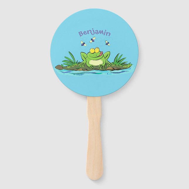 Éventail Caricature de grenouille vert mignon (Devant)