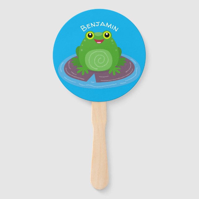 Éventail Caricature de grenouille verte mignonne (Devant)