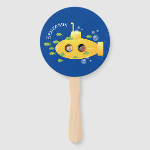 Éventail Caricature de poisson sous-marin jaune mignon