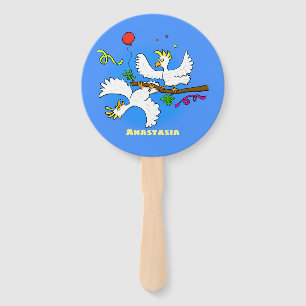 Éventail Caricature d'oiseaux de cockatoo amusante