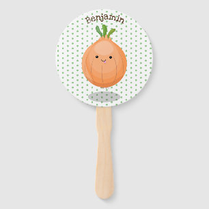 Éventail Caricature vert oignon brun joli