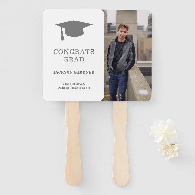 Éventail Carte de mortier gris simple Graduation moderne (Devant et derrière)