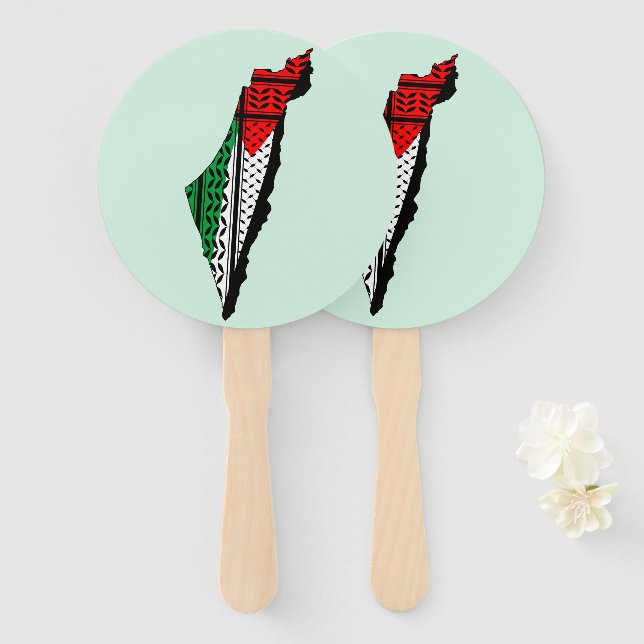Éventail Carte de Palestine avec drapeau et Motif Keffiyeg (Devant et derrière)
