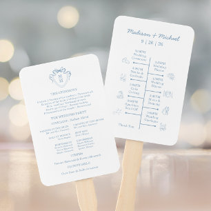 Éventail Cartes de détails de mariage bleues dessinées à la