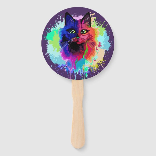 Éventail Cat Trippy Psychedelic Pop Art (Devant)