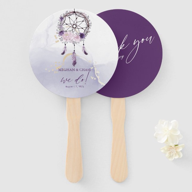 Éventail Catcher de rêve floral violet profond rustique (Devant et derrière)