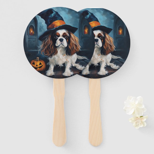 Éventail Cavalier King Citrouilles Halloween effrayant (Devant et derrière)