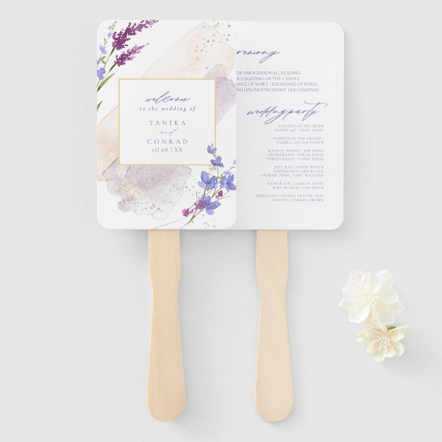 Éventail Cérémonie d'aquarelle du Mariage fleur sauvage Per (Devant et derrière)