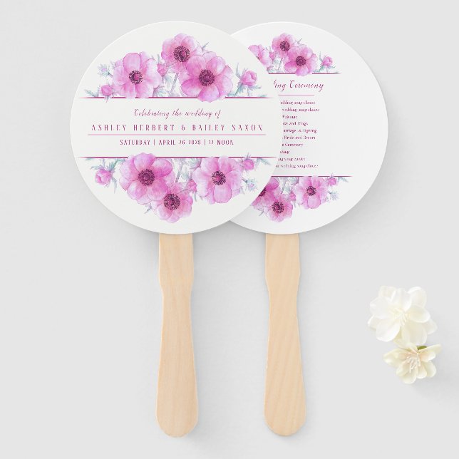 Éventail Cérémonie d'art de fleur d'anémone rose fans maria (Devant et derrière)