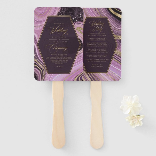 Éventail Cérémonie de Mariage d'âge Abstraite Mauve ID827 (Devant et derrière)